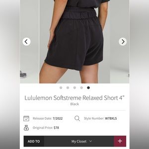 Lululemon Relaxed Fit Softstreme shorts size 2